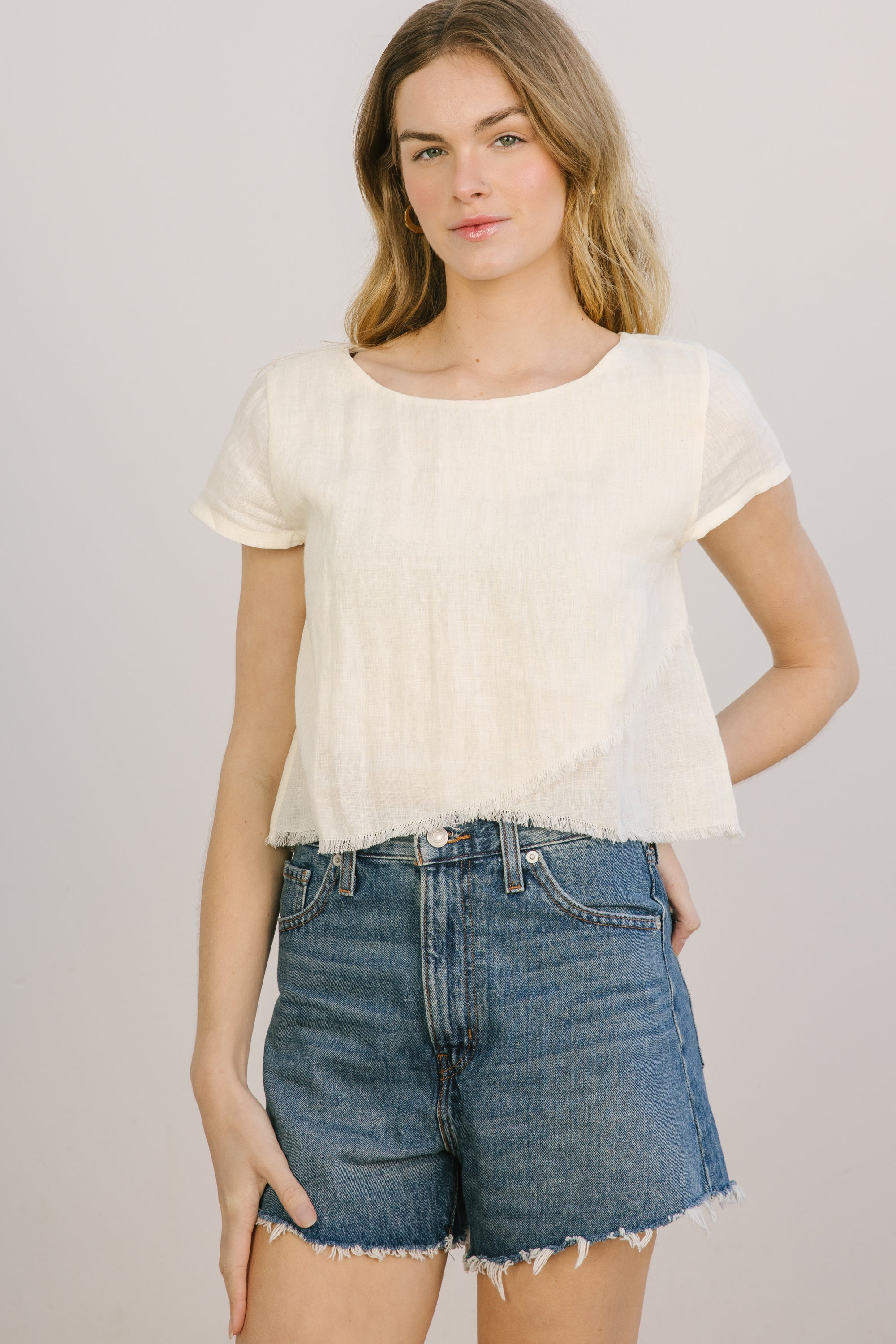 midi fringe top egret