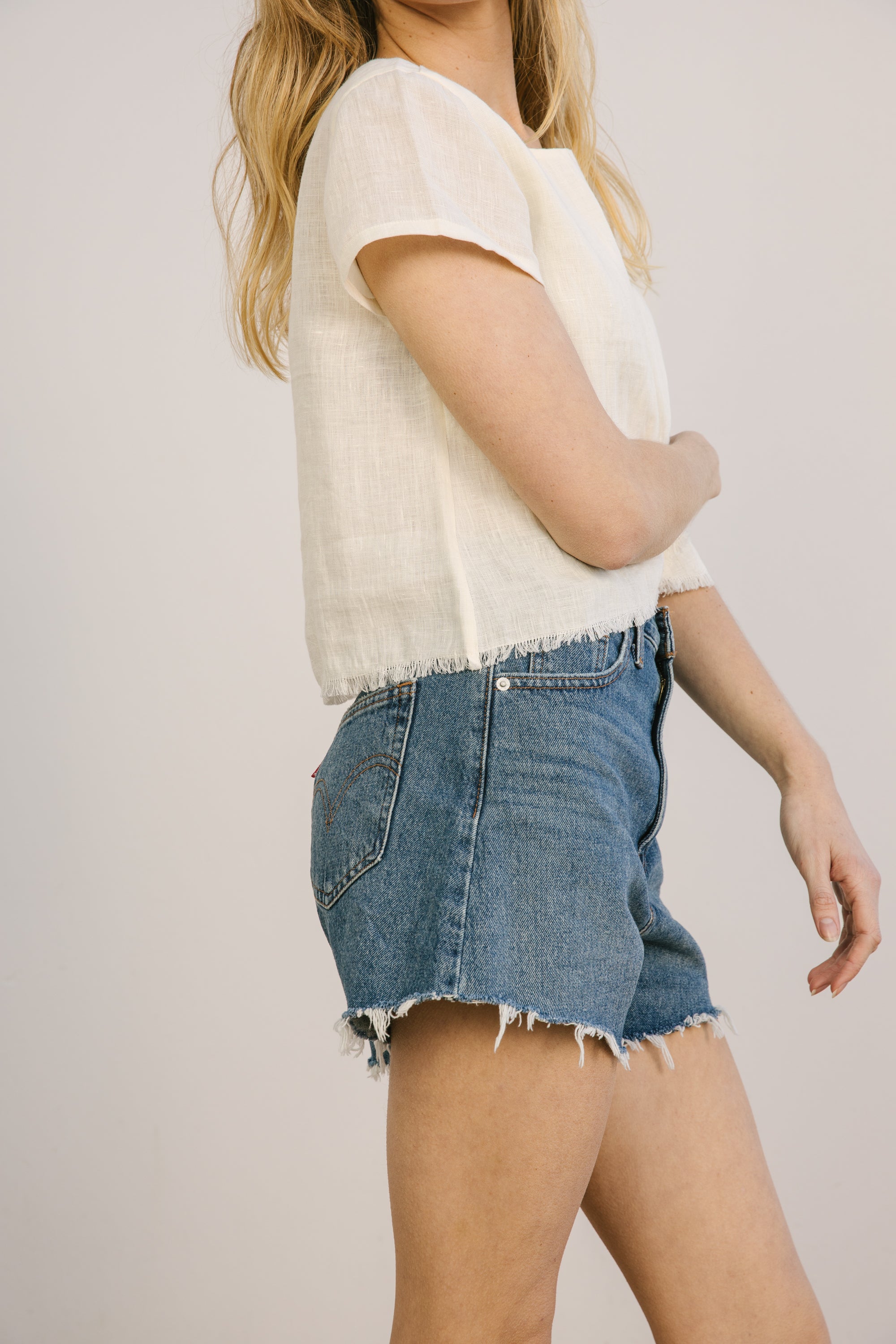 midi fringe top egret