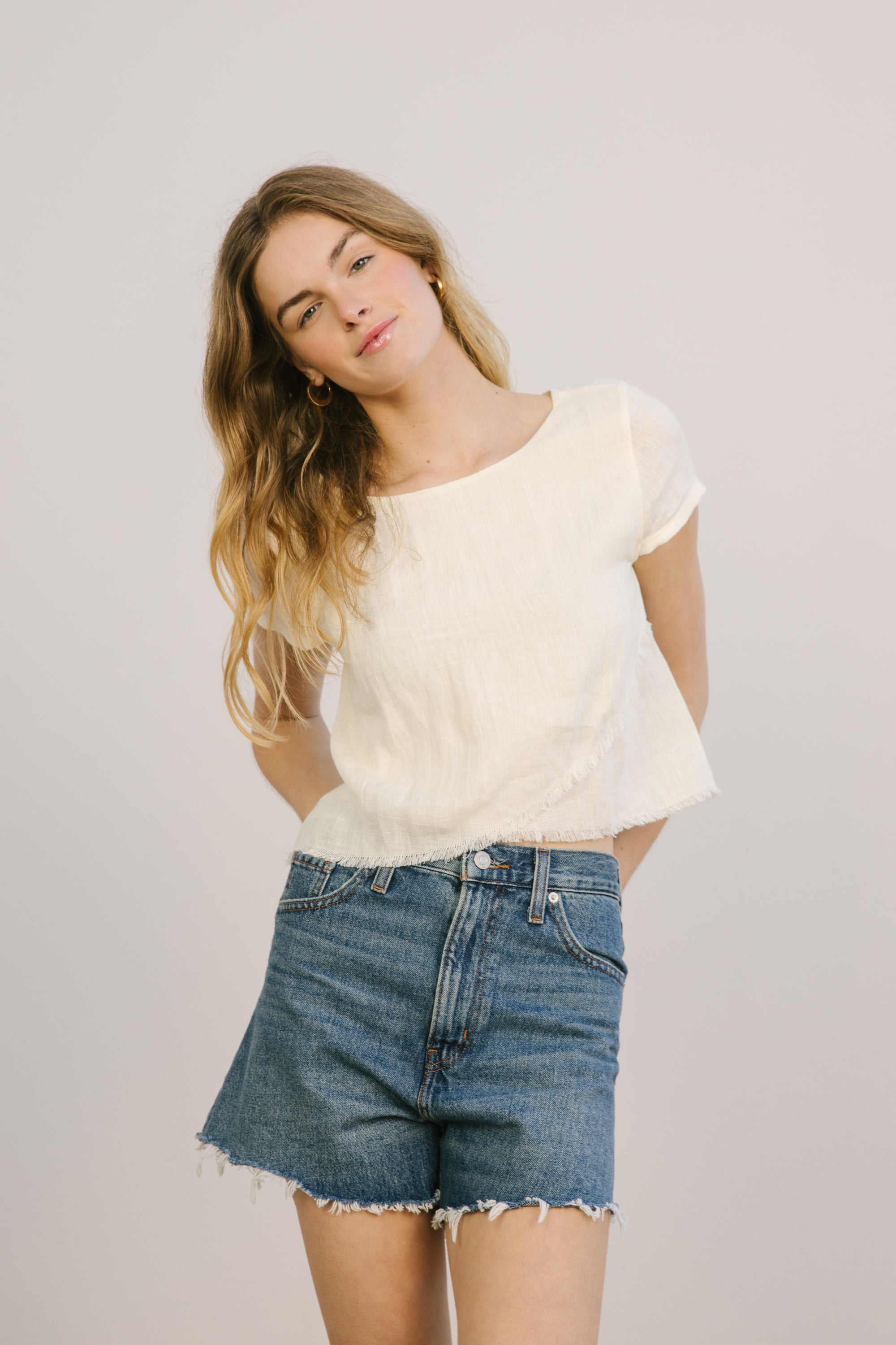 midi fringe top egret