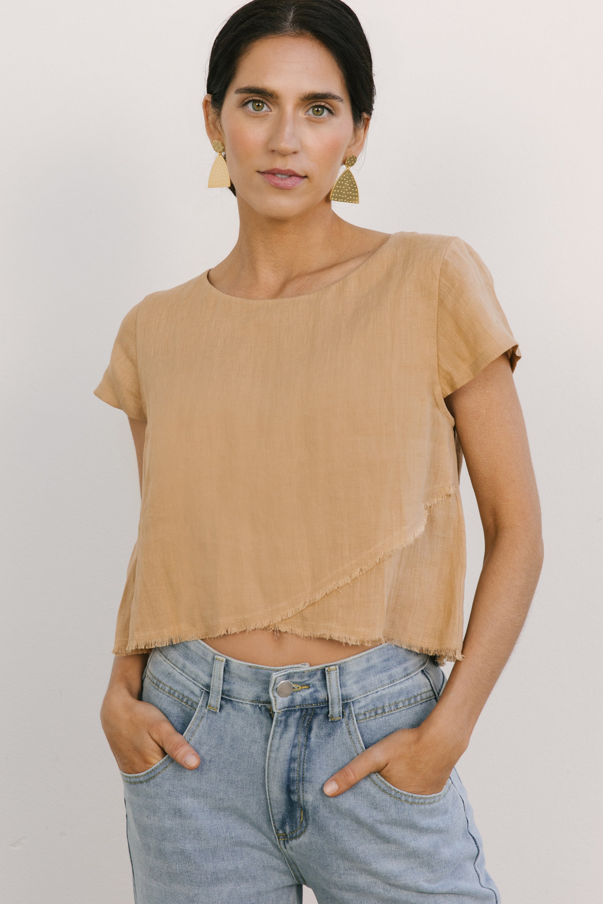midi fringe top iced latte