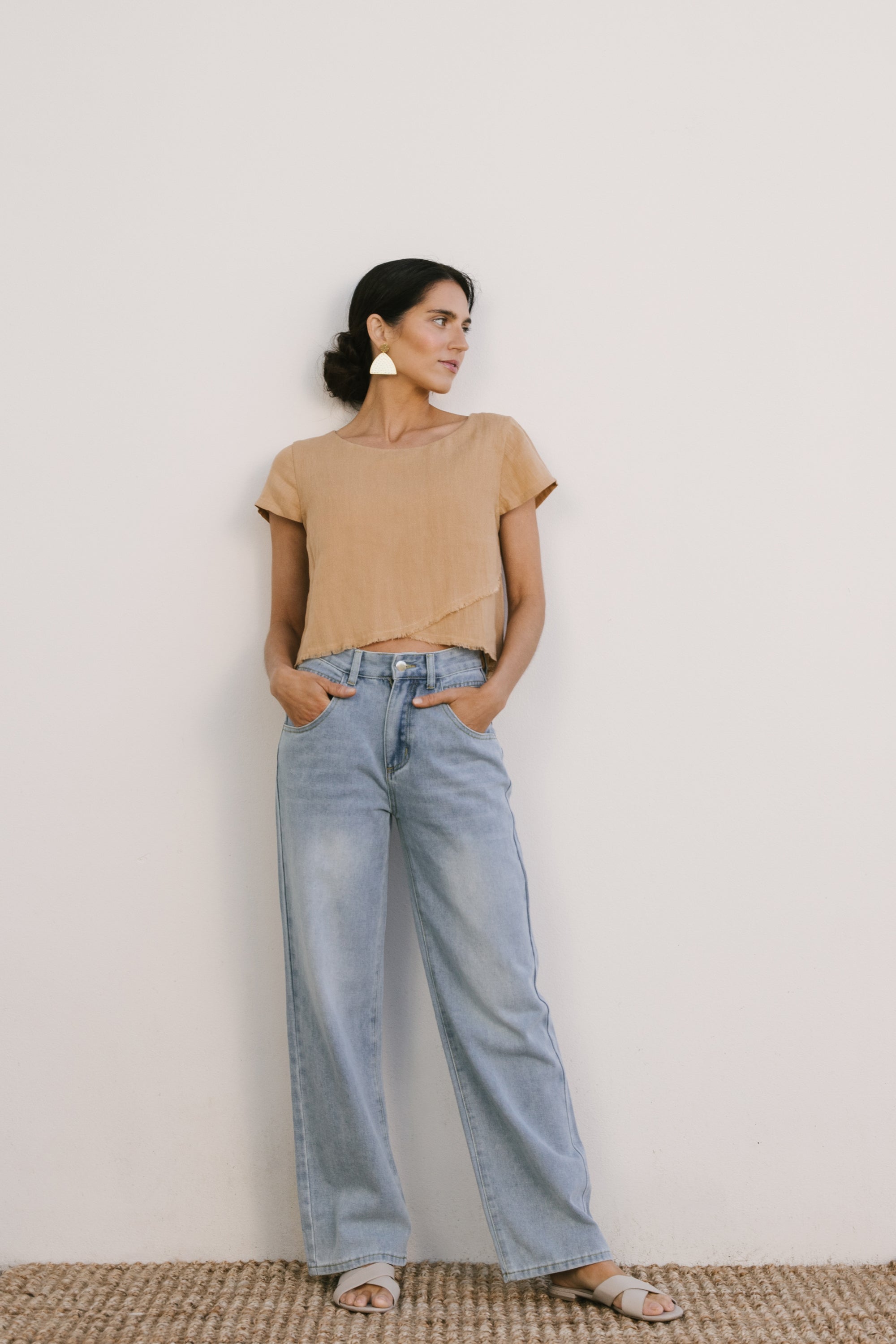 midi fringe top iced latte
