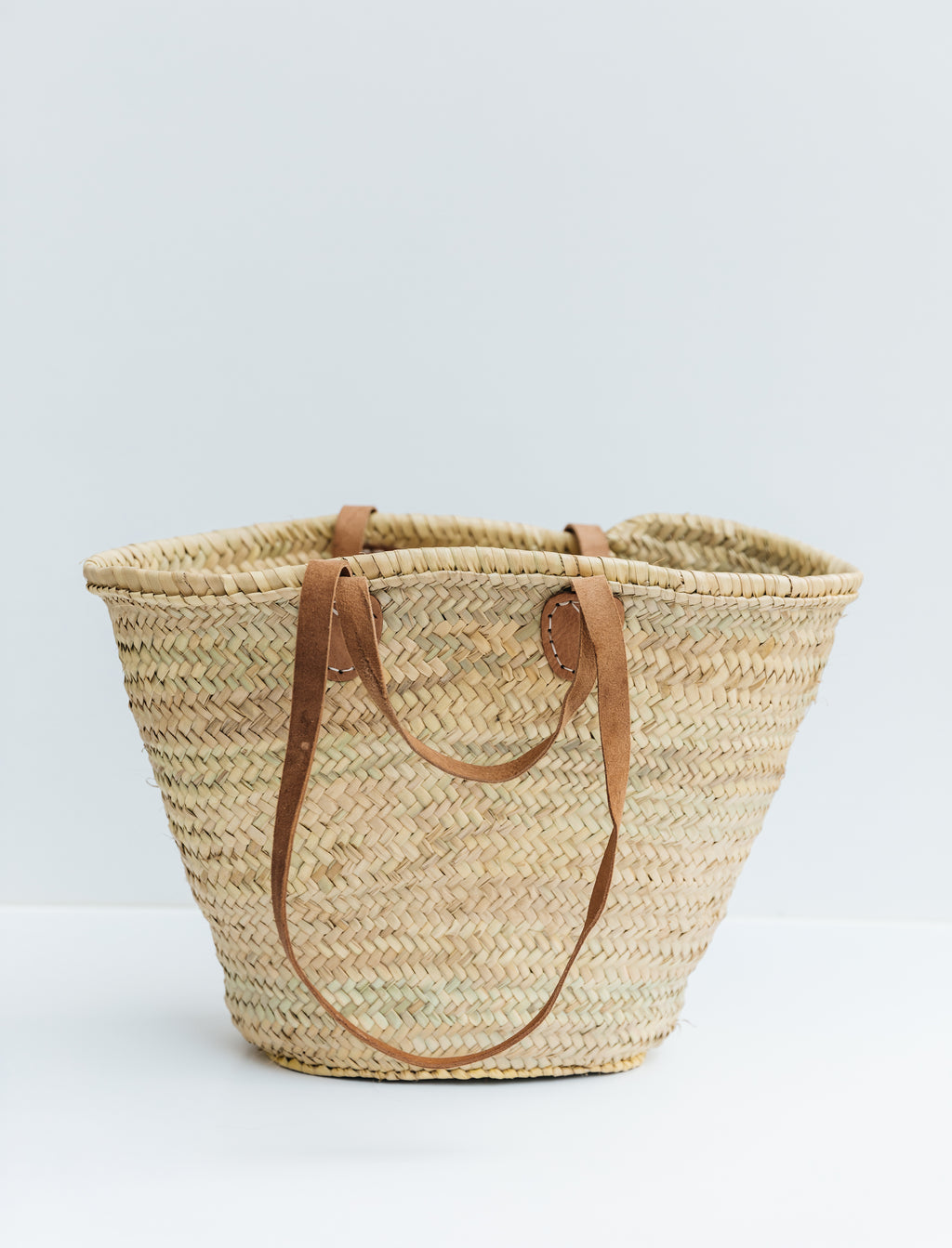 FRENCH BASKET with double flat leather handles, straw bag, beach
