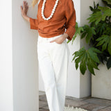 Linen Wrap Top - Rust