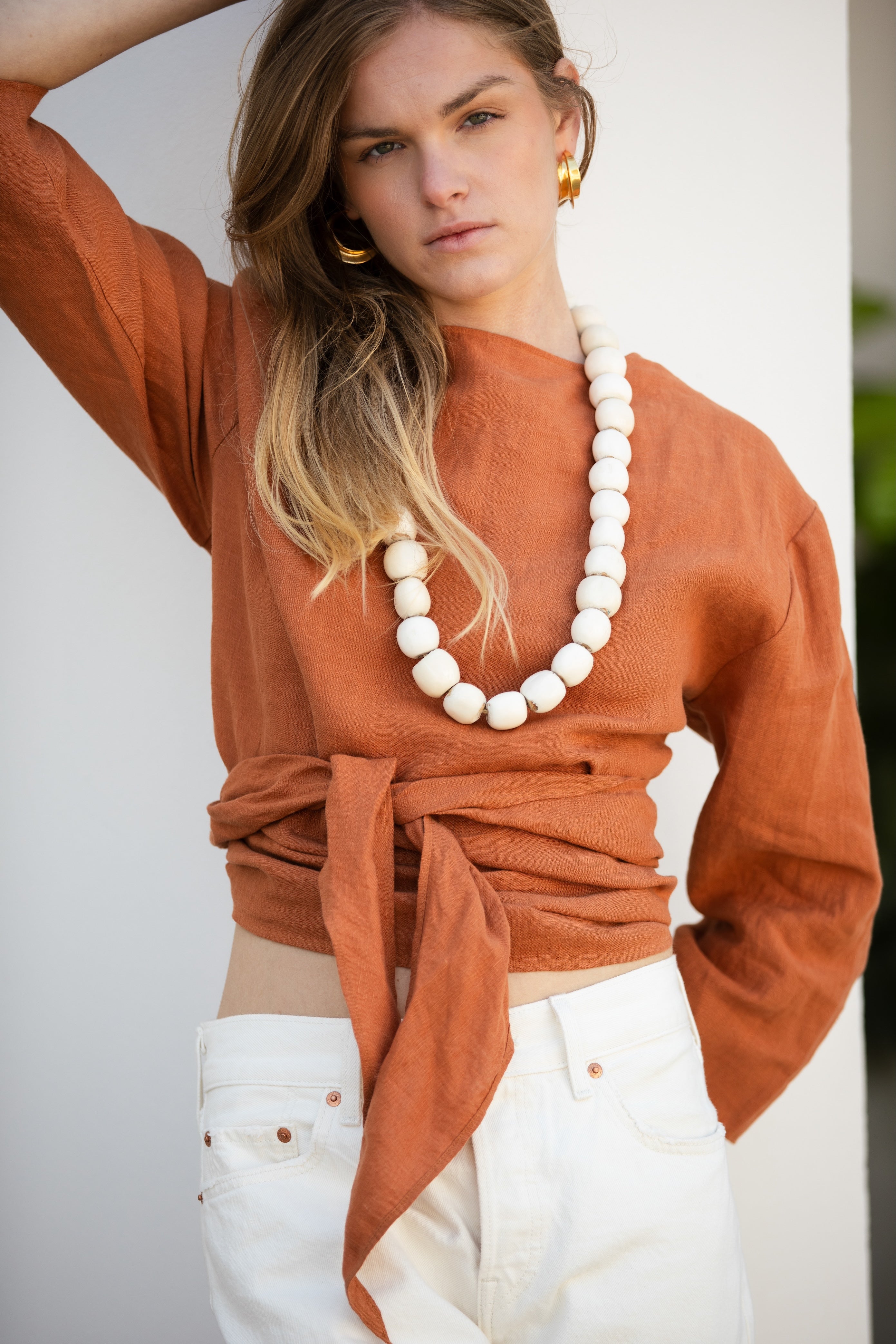 Linen Wrap Top - Rust