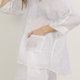 Weekend Mesh Linen Tee - White