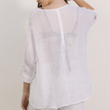 Weekend Mesh Linen Tee - White
