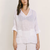 Weekend Mesh Linen Tee - White