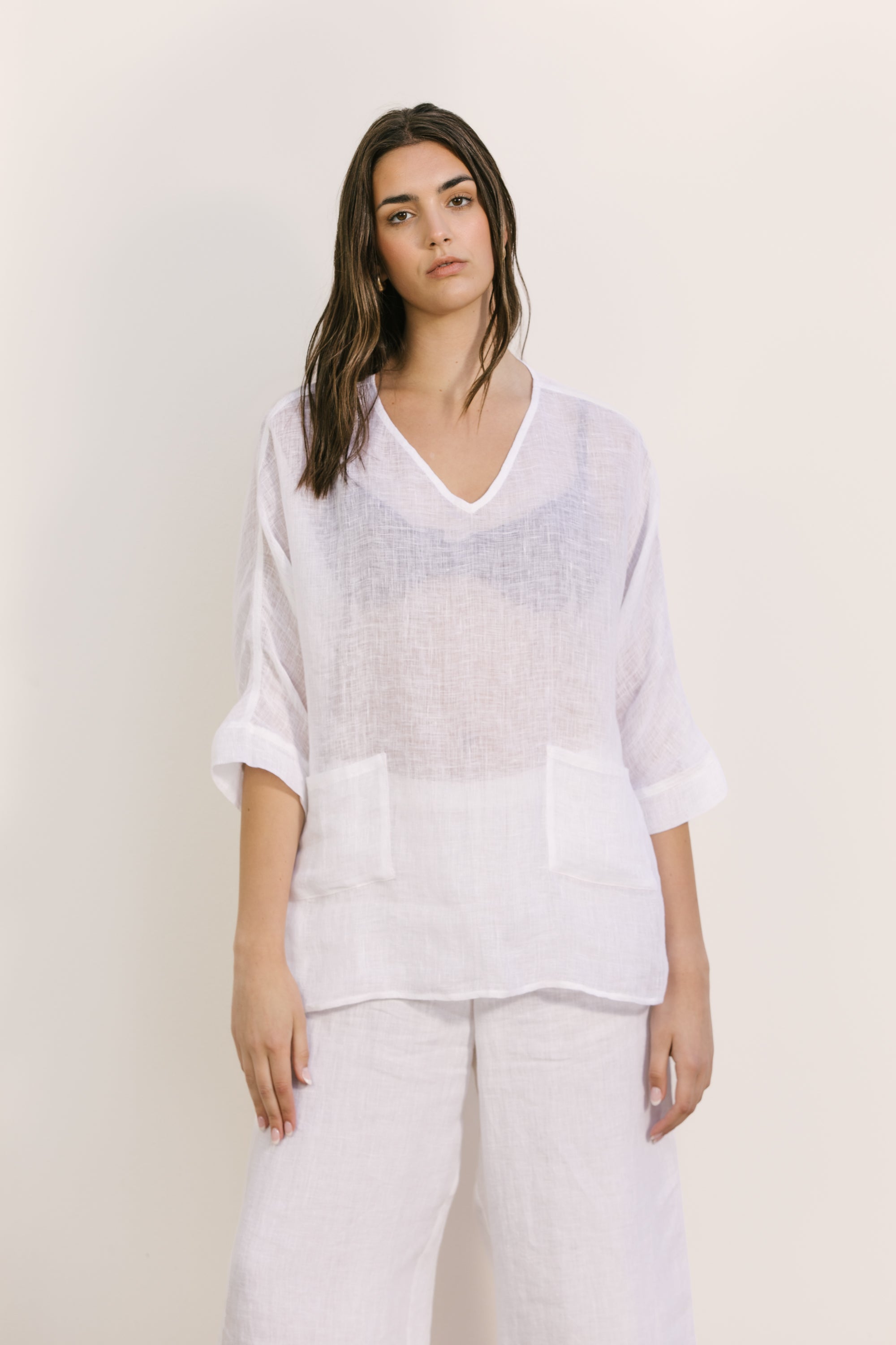 Weekend Mesh Linen Tee - White
