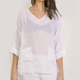 Weekend Mesh Linen Tee - White