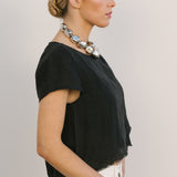 midi fringe top black 