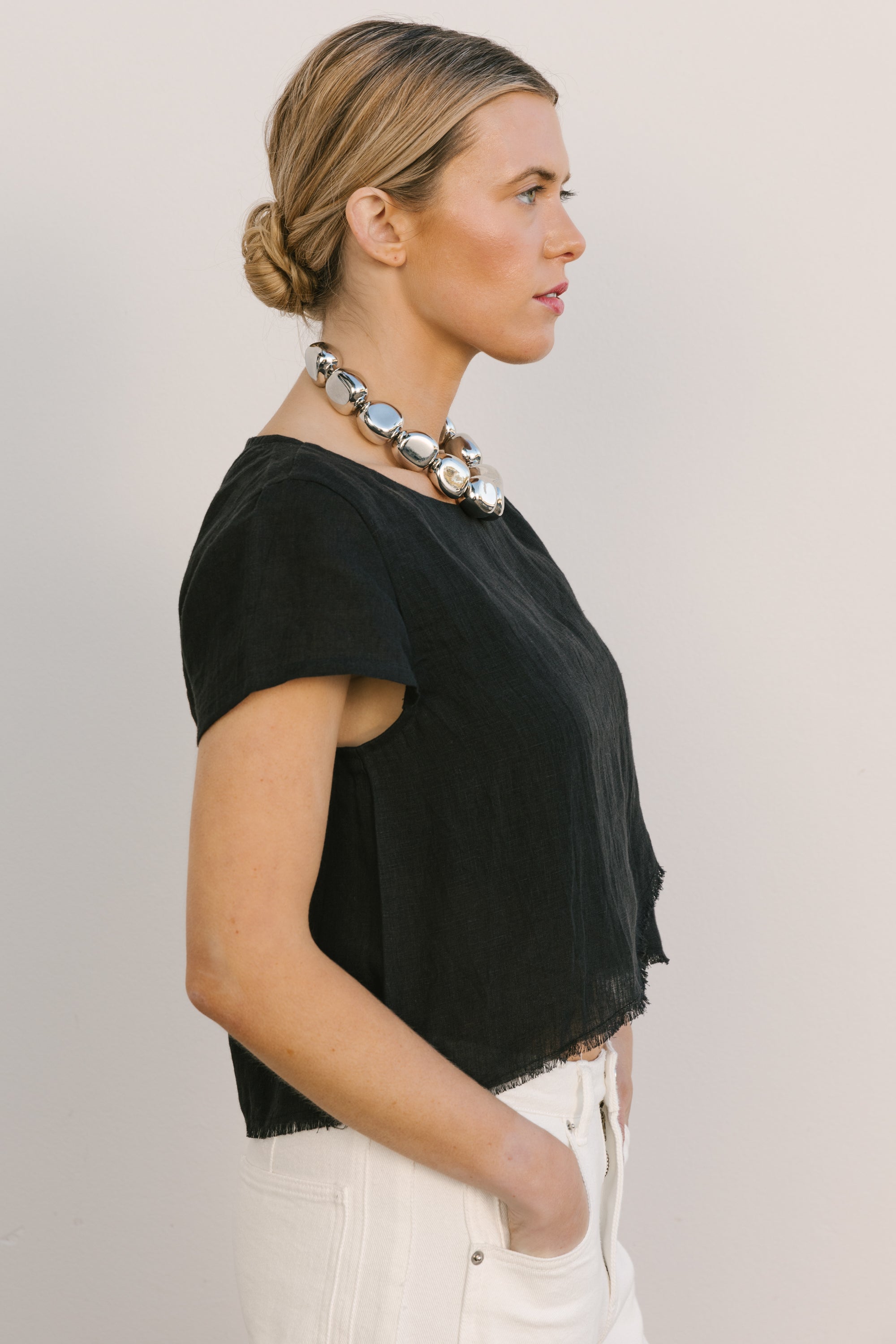 midi fringe top black 