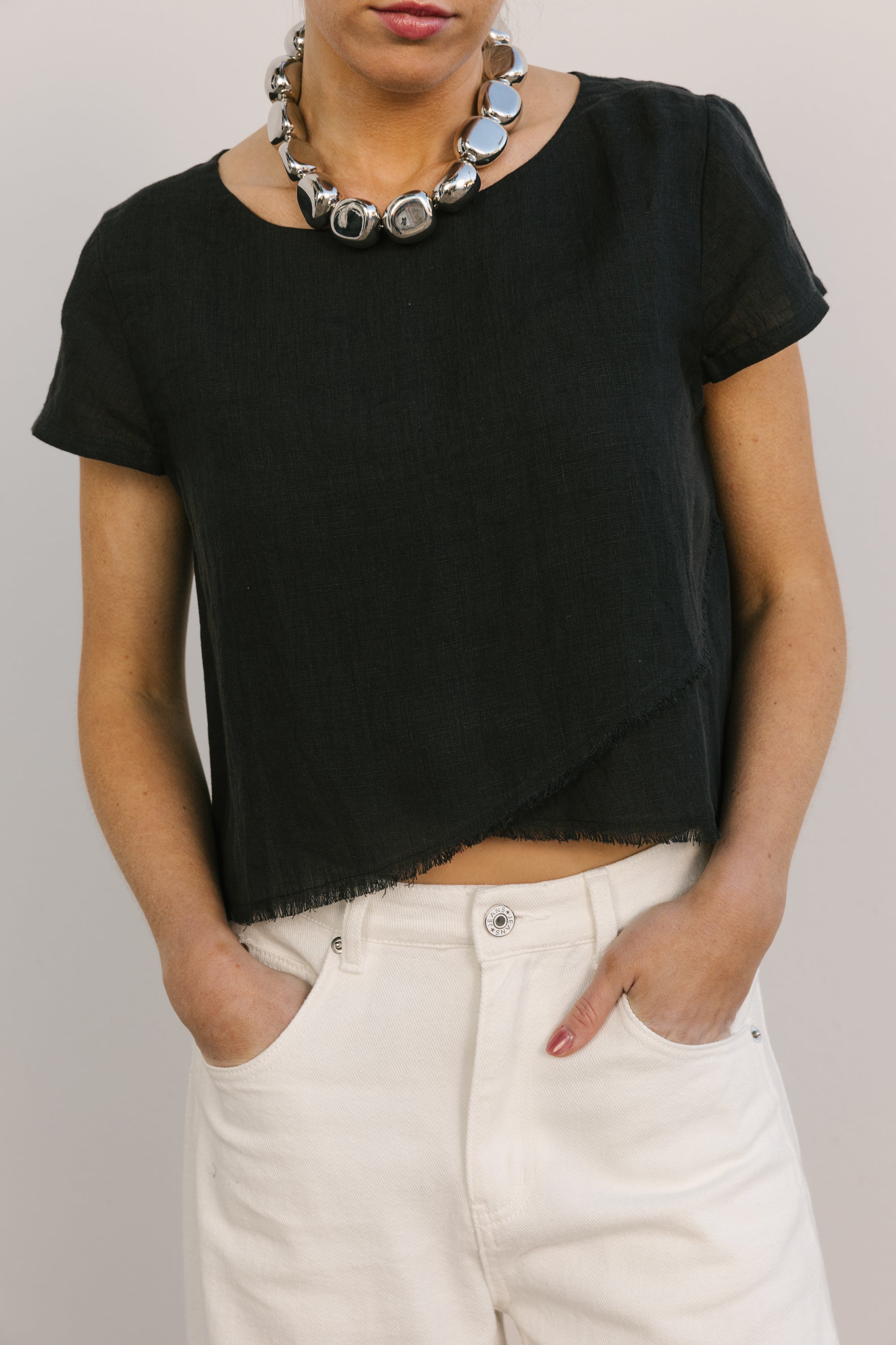 midi fringe top black 