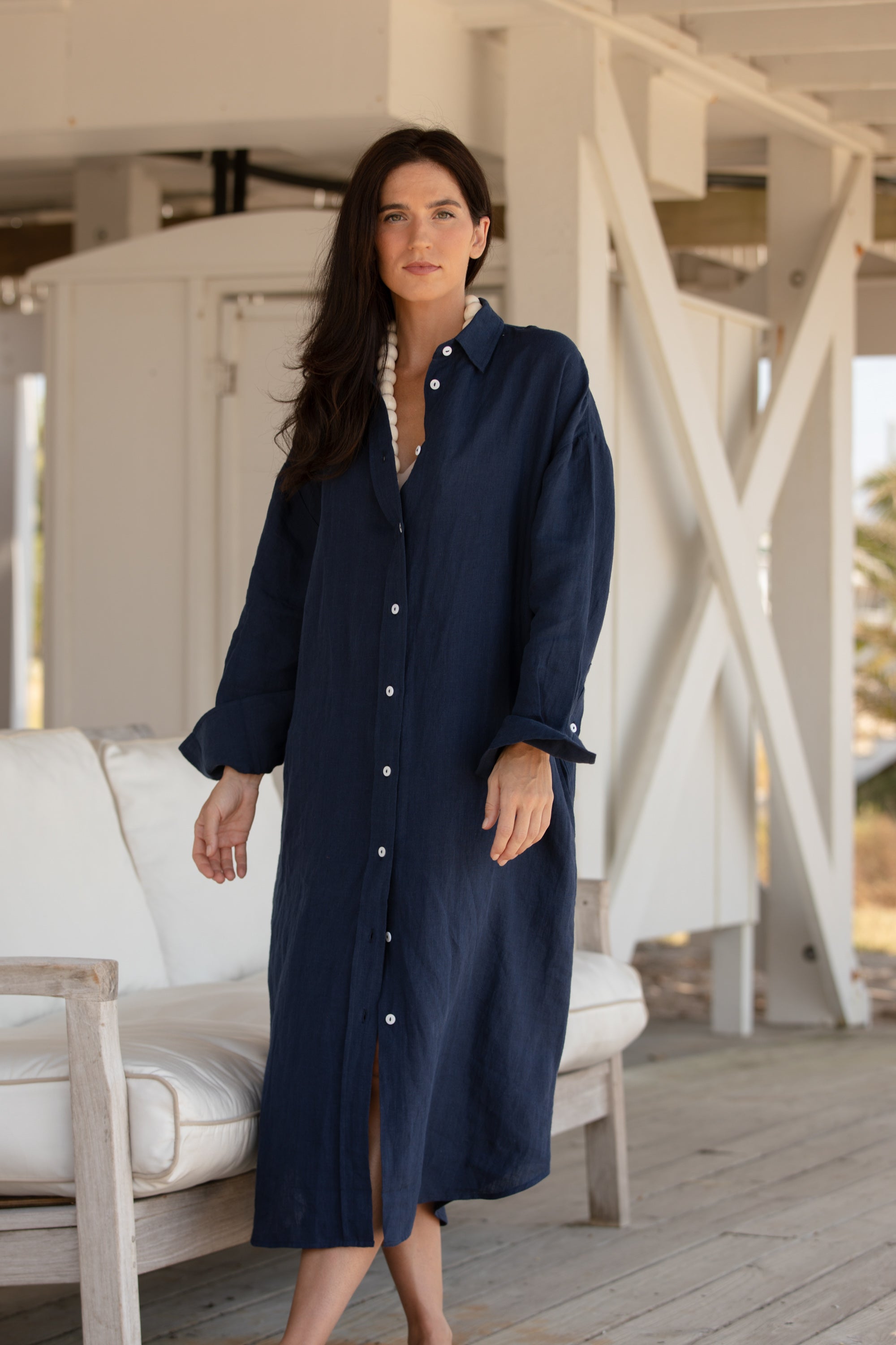 Easygoing Linen Maxi Dress - True Navy