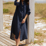 Easygoing Linen Maxi Dress - True Navy