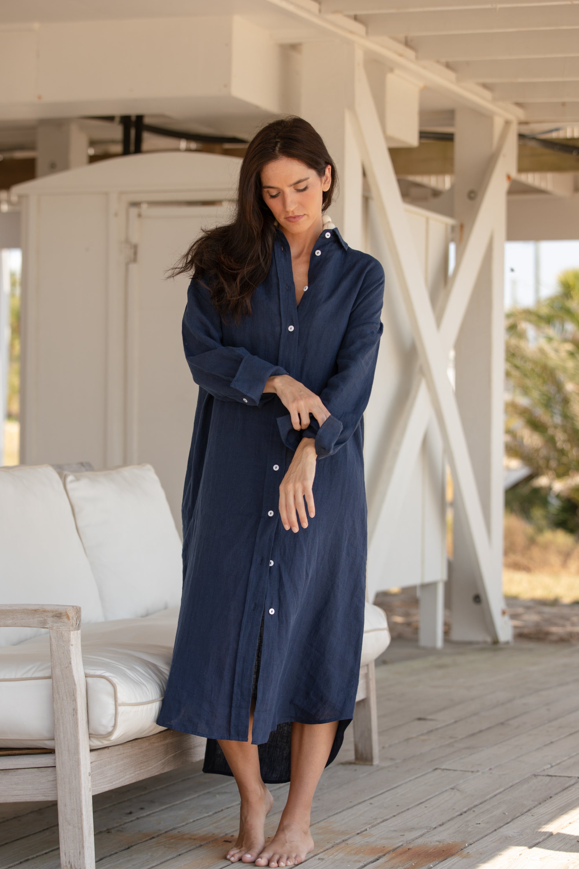 Easygoing Linen Maxi Dress - True Navy