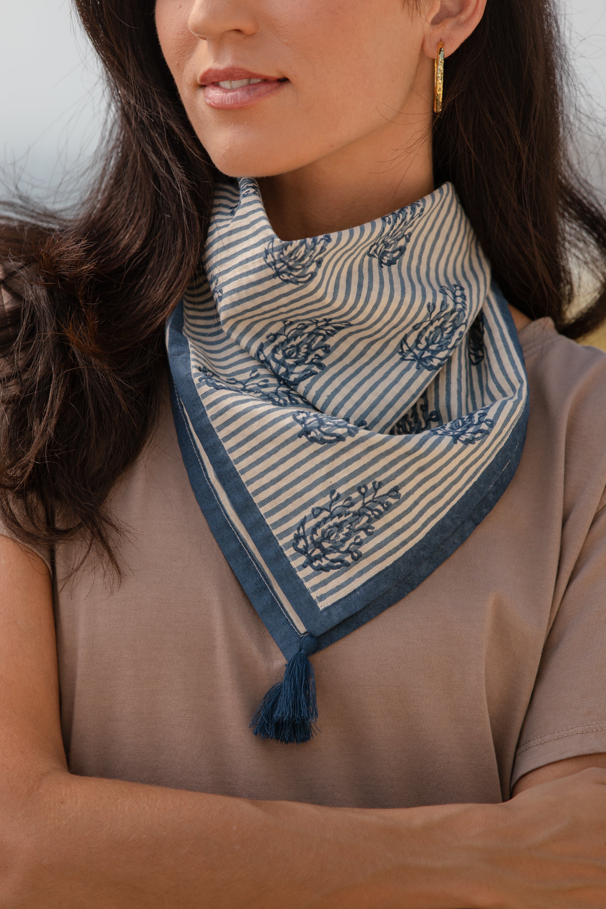 Cotton Bandana - Indigo Ticking Stripe