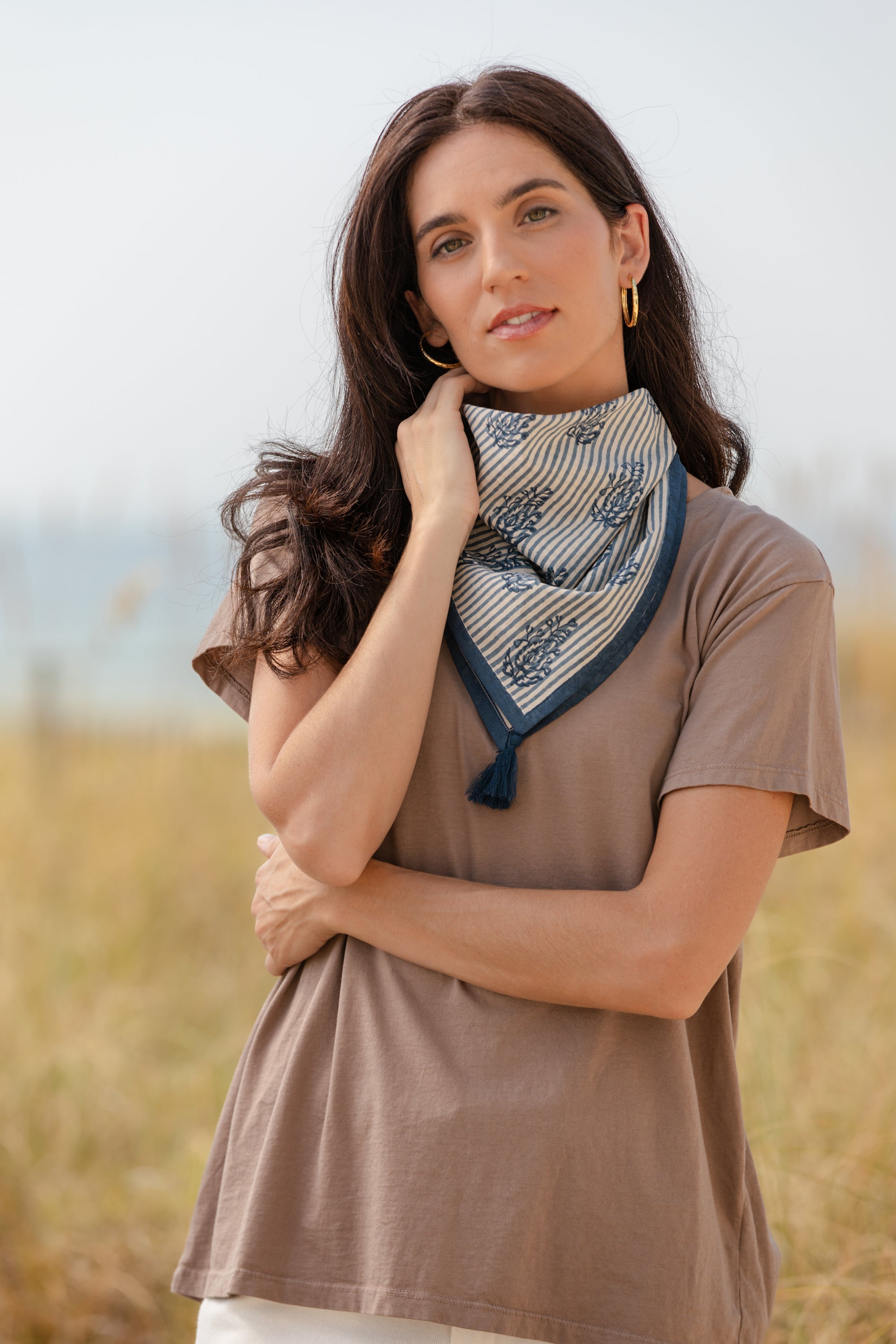 Cotton Bandana - Indigo Ticking Stripe