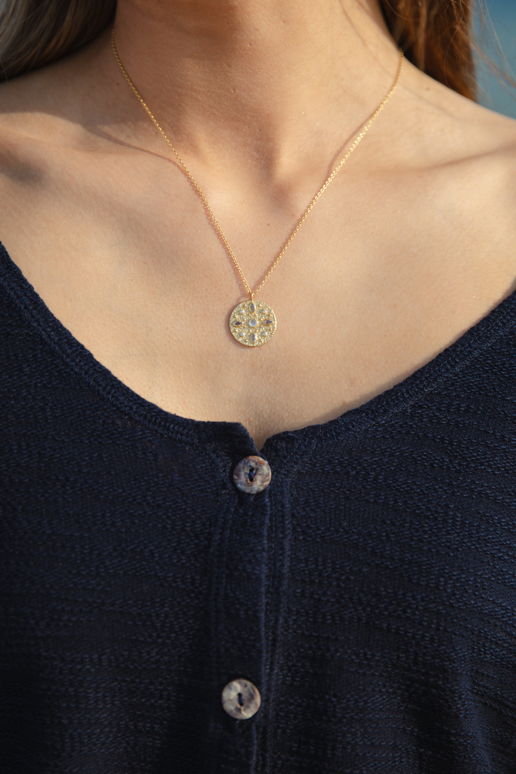Sunburst Pendant Necklace - Salt