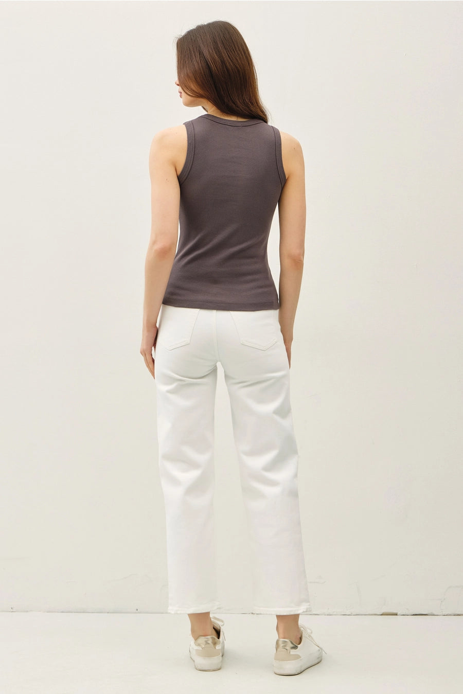 Basic Cotton Garment Dyed Round Neck Tank Top - Charcoal