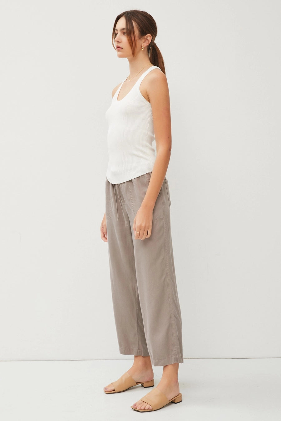 Solid Ribbed Scoop Neck Knit Tank - Off White
