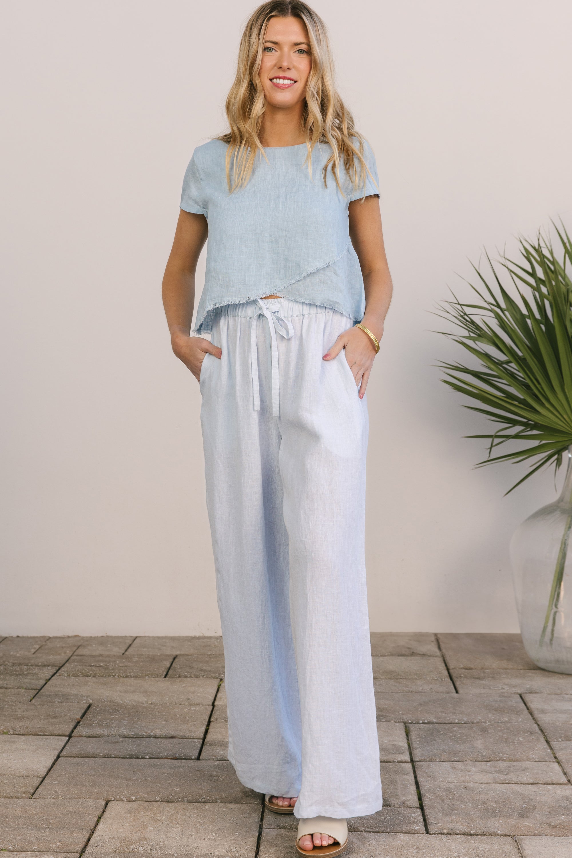 midi fringe top sky blue