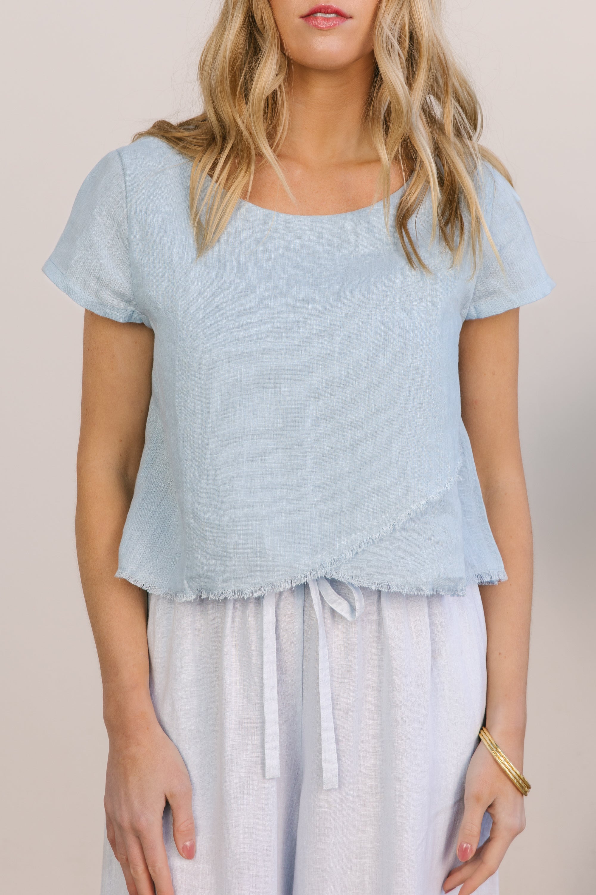 midi fringe top sky blue