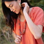 Amelia Mini Dress in Sea Fan Coral — European linen mini dress with soft V neckline and at-elbow sleeves