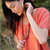 Amelia Mini Dress in Sea Fan Coral — European linen mini dress with soft V neckline and at-elbow sleeves