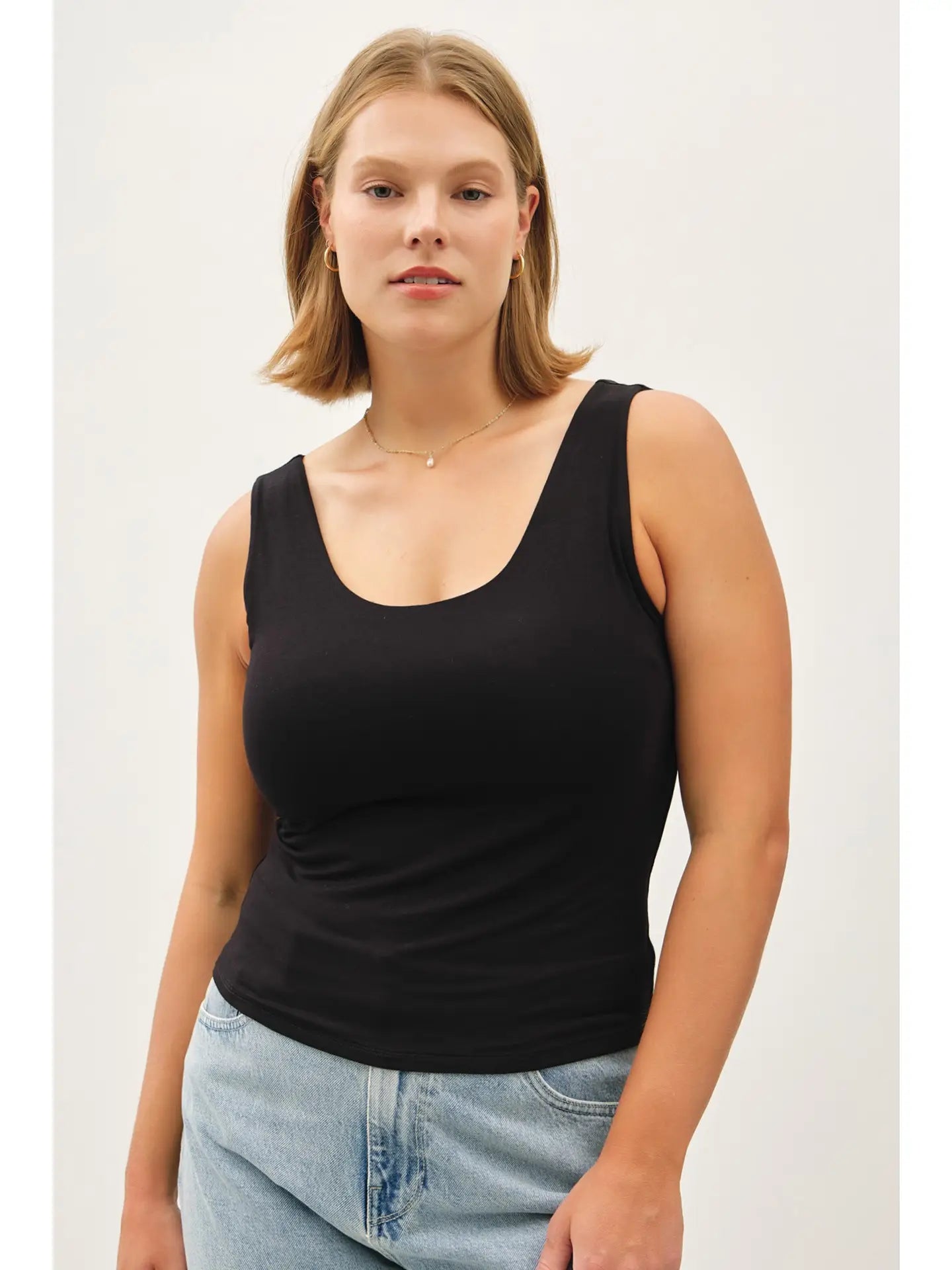 Plus Basic Scoop Neck Tank BL