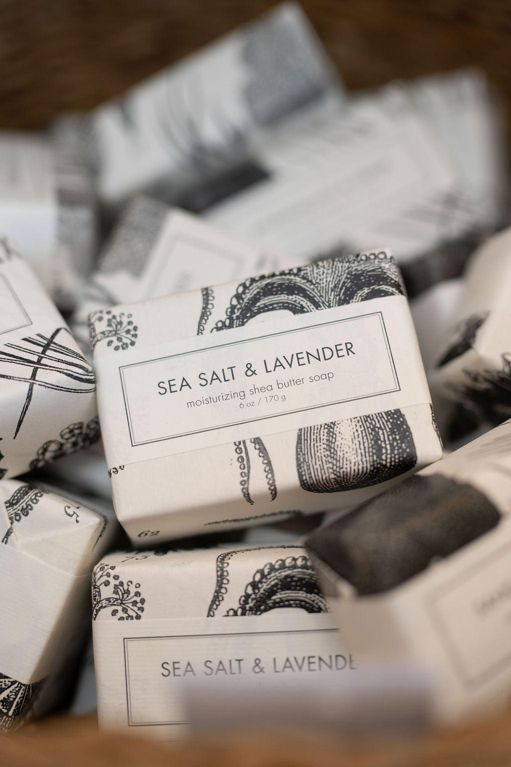 Sea Salt & Lavender soap bars  in a pile