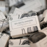 Sea Salt & Lavender soap bars  in a pile