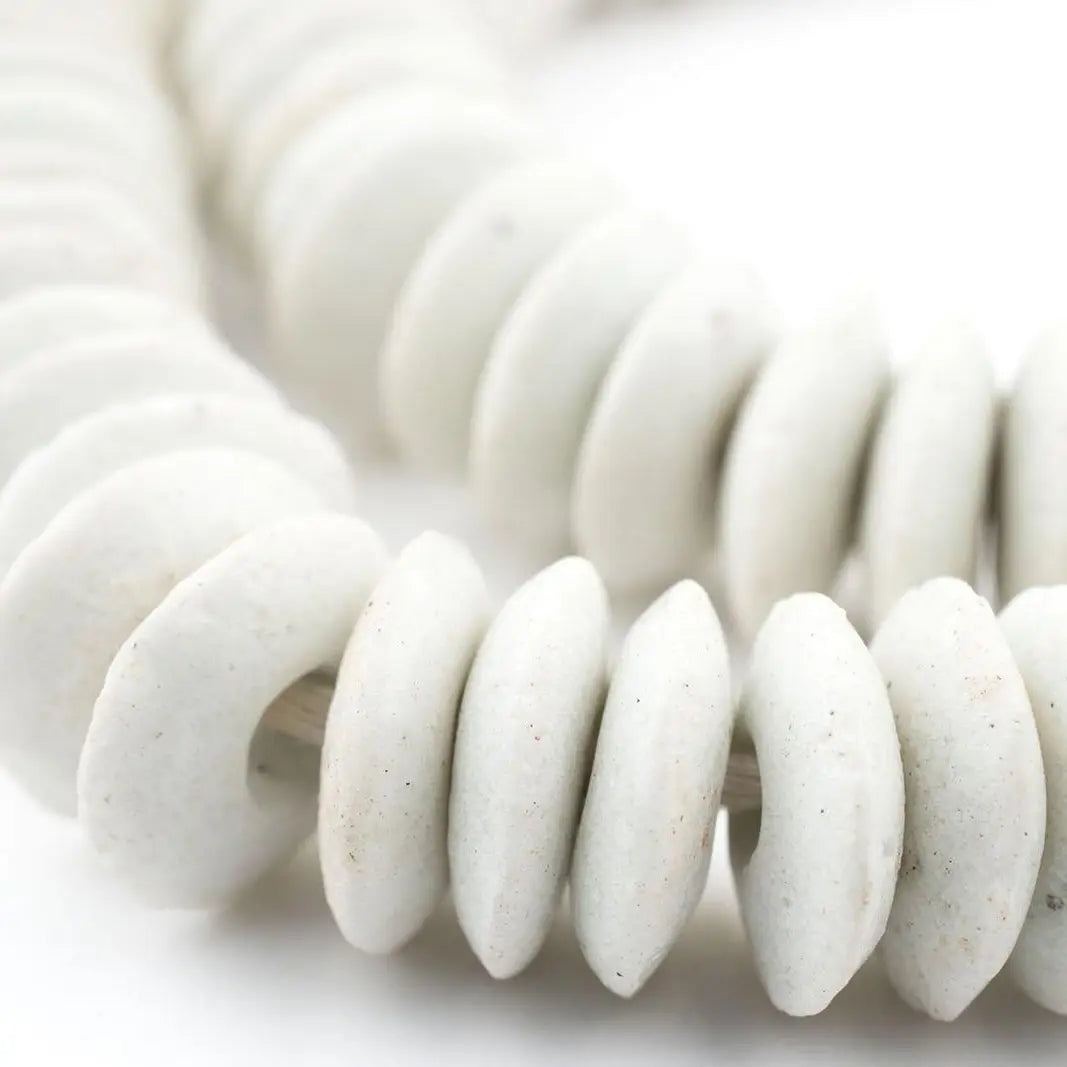 White Ashanti Glass Saucer Bead Necklace
