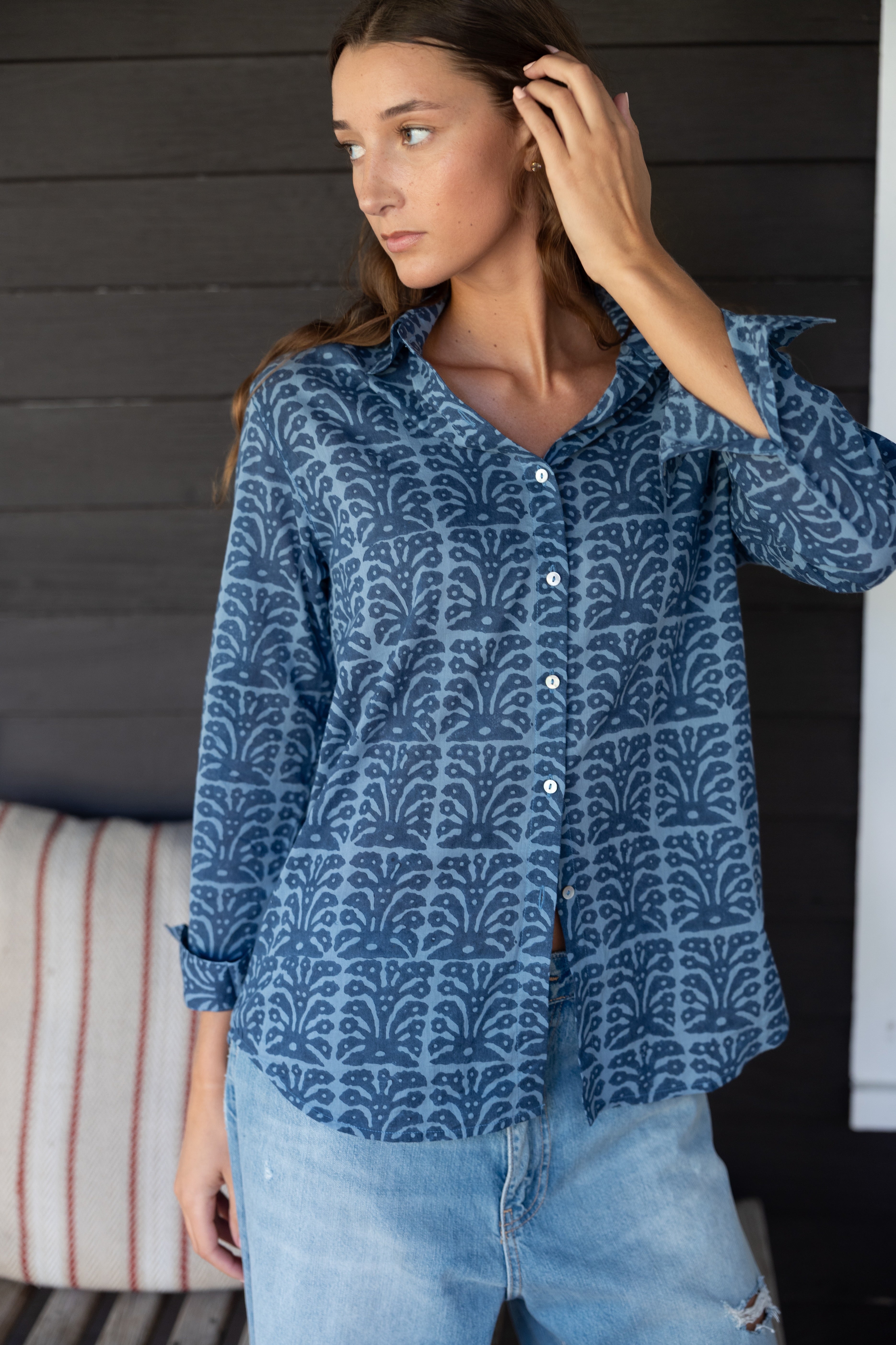 Cotton Keepsake Button Down - Indigo Vine