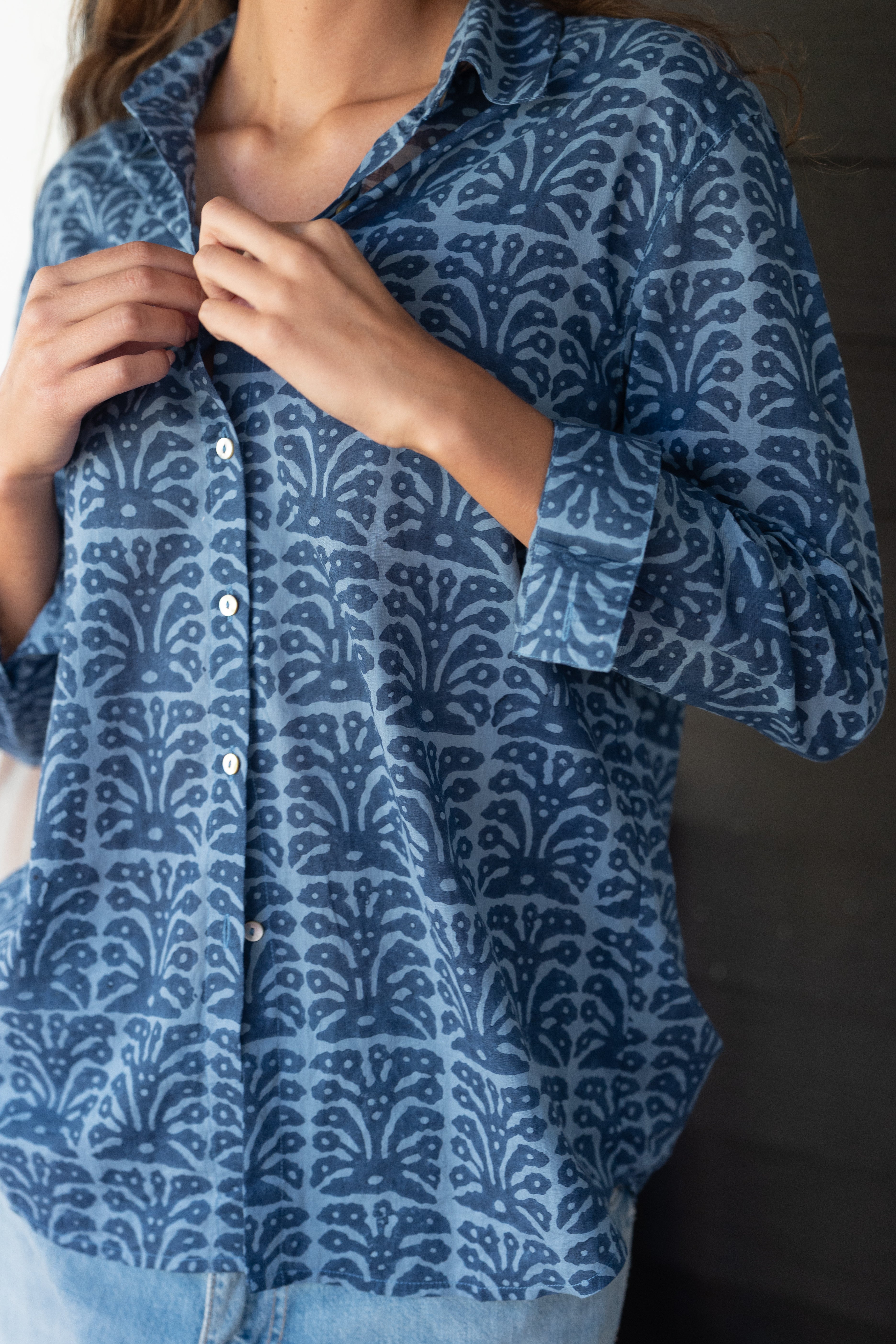 Cotton Keepsake Button Down - Indigo Vine