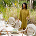 Sunset Midi Dress in Martini Olive — European linen midi dress with hidden button placket and loose silhouette