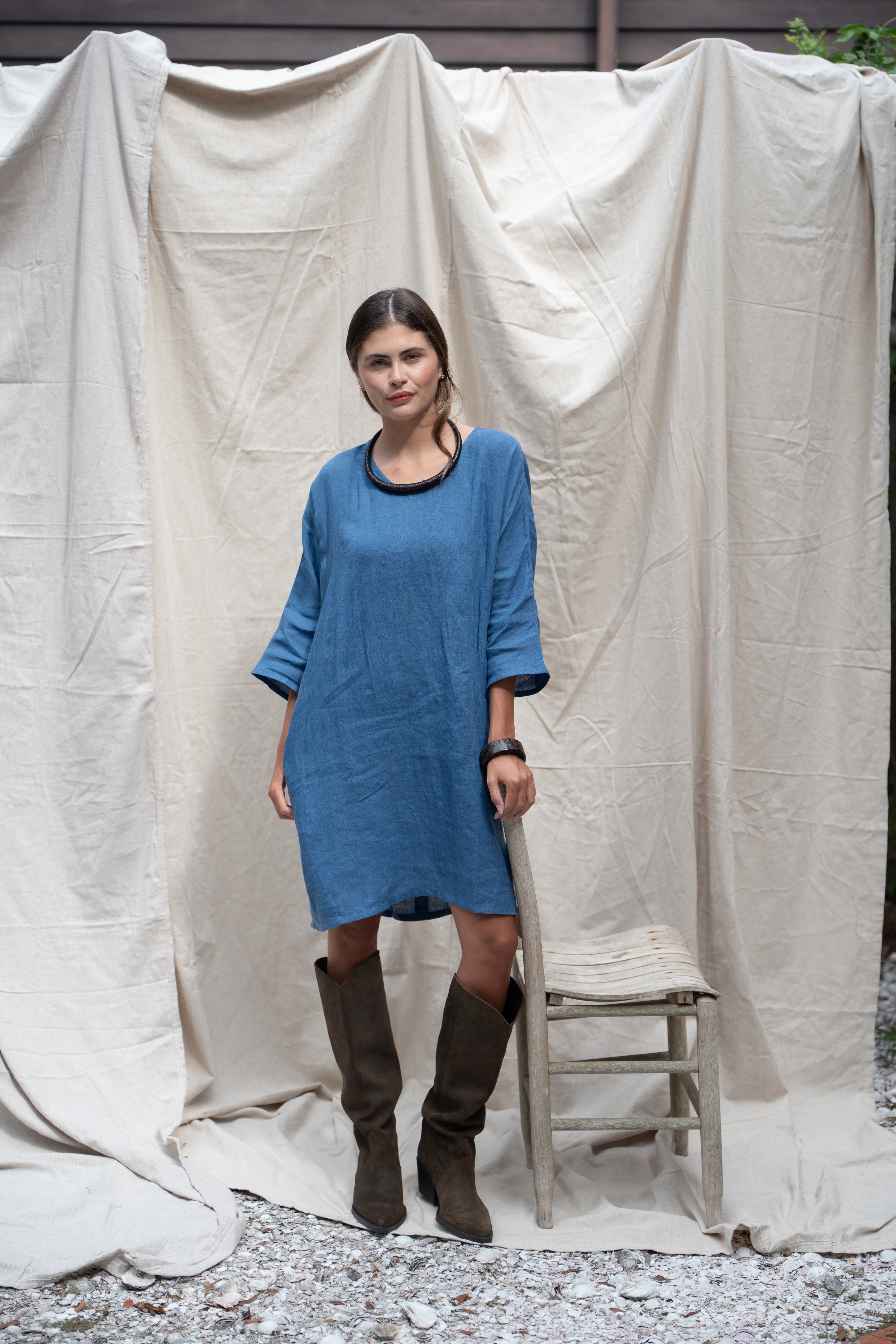 Weekend Linen Mini Dress - Harbor Blue
