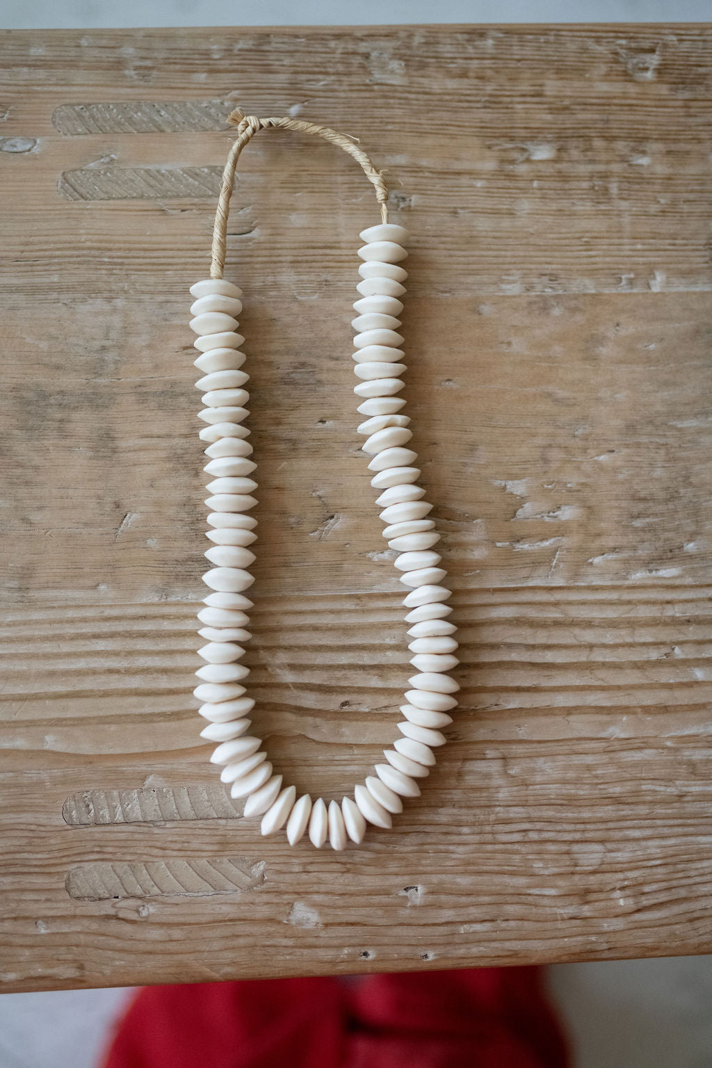 White Ashanti Glass Saucer Bead Necklace