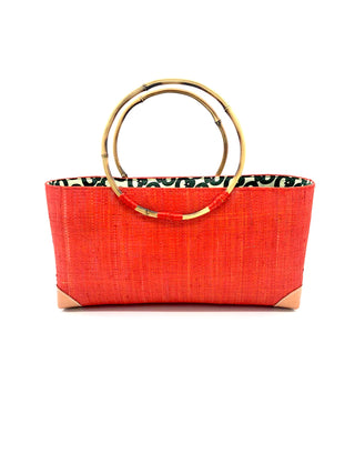 Palmette - Red and Pink Leather Straw Bag