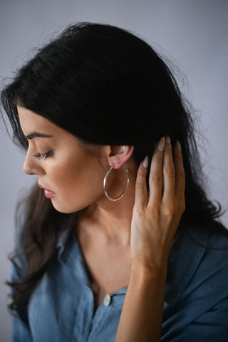 Silver Hoop Earrings , Medium Earrings