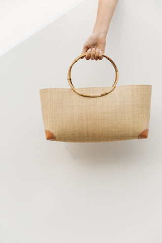 Palmette - Brown Leather Straw Bag